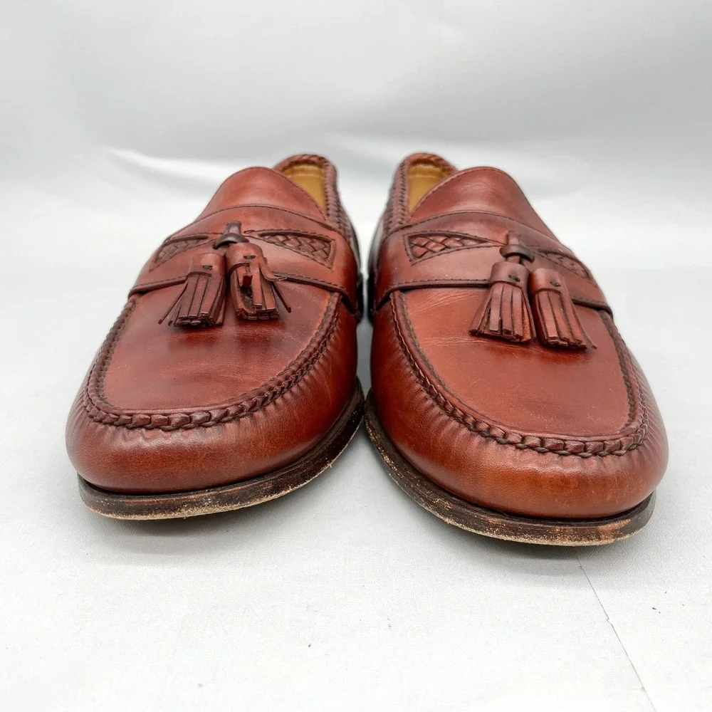 Allen Edmonds Maxfield Tassel Loafers Mens 11 D Brown Leather Braided USA Preppy